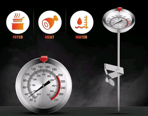 1pc Stainless Steel Oil Temperature Thermometer, High Precision, High Temperature Resistant, Large Display For Easy Reading, Baking Water Temperature Gauge, Kitchen Accessory