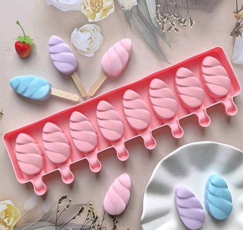 1pc Silicone Ice Cream Mold With 8 Unique Spiral Water Drop Cavities, - Perfect For DIY Ice Cream And Popsicle Making, Popsicle Molds,Can Reuse
