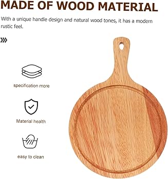 Round Pizza Tray, Wooden Pizza Plate Tray with Handle, Baking Tray Pizza Stone Cutting Board Platter Pizza Cake Bakeware Tools