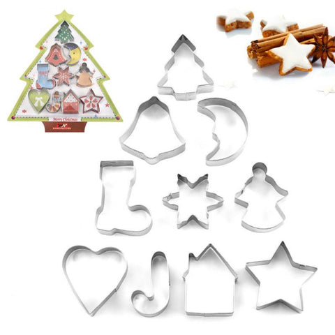 10 Piece Stainless Steel Christmas Cookie Cutter Set Perfect for Holiday Cookies