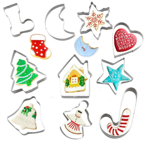 10 Piece Stainless Steel Christmas Cookie Cutter Set Perfect for Holiday Cookies
