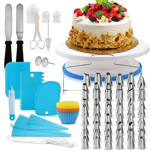 106-Piece Cake Decorating Kit with Turntable, Stainless Steel Icing Tips, and Baking Tools - MunchiesHouse