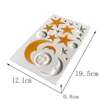 Moon and Star Silicone Moulds 3D Sun Face Moon Stars Chocolate Molds Silicone Polymer Clay Cloud Candy Molds Epoxy Resin for DIY Cake Cupcake