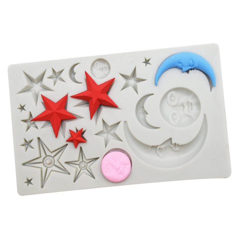 Moon and Star Silicone Moulds 3D Sun Face Moon Stars Chocolate Molds Silicone Polymer Clay Cloud Candy Molds Epoxy Resin for DIY Cake Cupcake