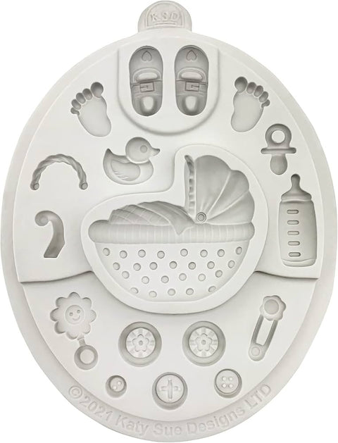 Baby Shower Theme Fondant Mold I 3D Newborn Baby Accessories Mini Round Silicone Mould I for DIY Handmade Chocolate Cake Décor Polymer Clay Candy Cookies Cupcake Gummy Resin Art