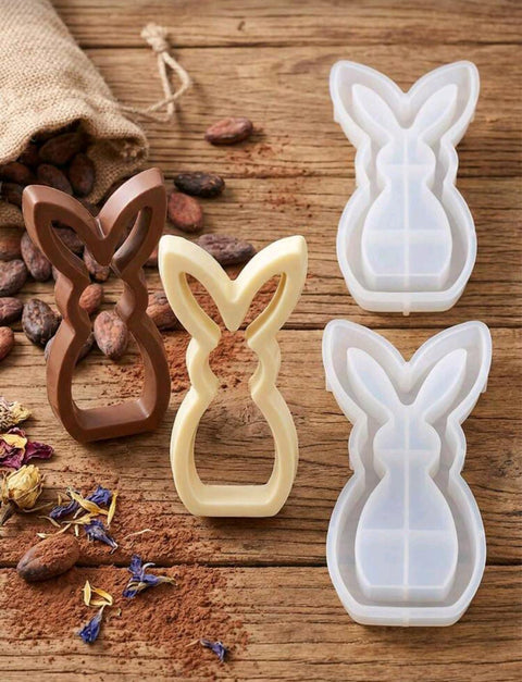 1pc Easter Decoration Mold Hollow Rabbit Decoration Chocolate Mold Easter Festival Cake Mold Rabbit Candle Mold Plaster Resin Ornament Mold