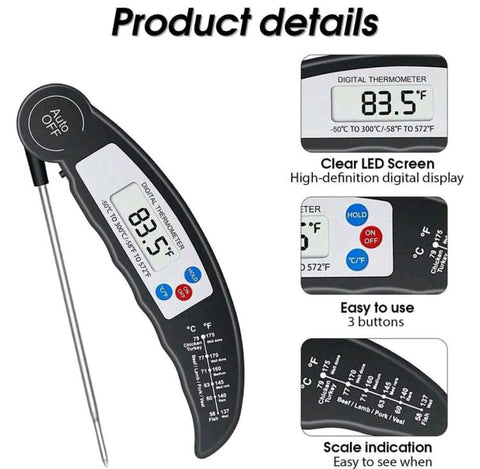 Digital Instant Read Food Thermometer (Foldable Probe)