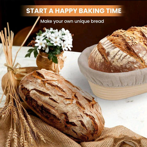 Oval Bread Proofing Baskets, Complete Sourdough Bread Baking Supplies For Beginners & Pros, Bread Making Tool Kit With Cloth Liner Bread Lame Scraper