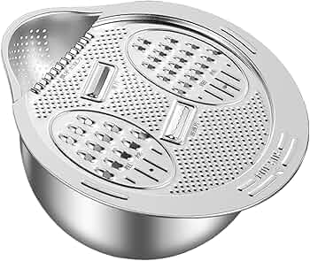 Rice Strainer, Stainless Steel Rice Washer Strainer Bowl, 2-in-1 Grater and Rice Washing Bow