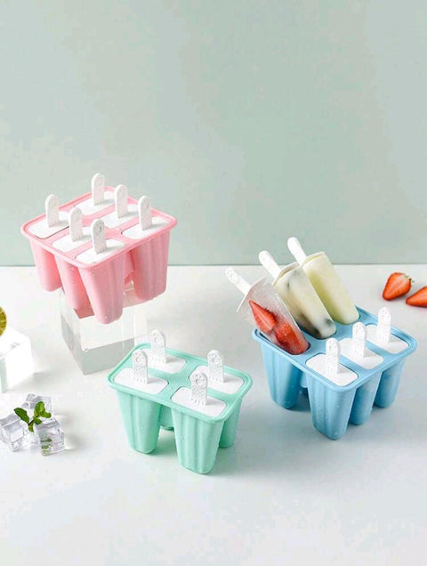 1pc Solid Color Multi-Cavity Silicone Ice Pop Mold With Brush, Reusable For Home Kitchen, Fridge, DIY, Ice Cream Making, Summer Parties