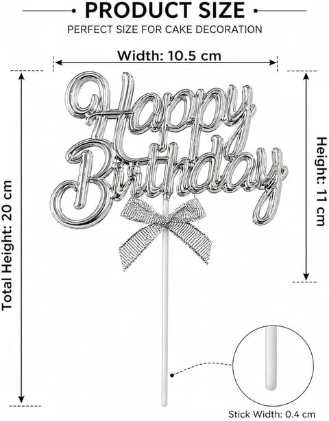 3D Happy Birthday Cake Topper Plastic Double Sided Cursive in All Colors, Birthday Cake Decoration & Birth Day Cupcakes