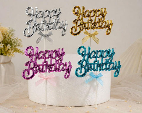 3D Happy Birthday Cake Topper Plastic Double Sided Cursive in All Colors, Birthday Cake Decoration & Birth Day Cupcakes