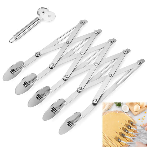 Pizza Cutter with 5 Wheels Stainless Steel Dough Divider, Pizza Slicer, Biscuit Dough Cutter, Pastry Knife
