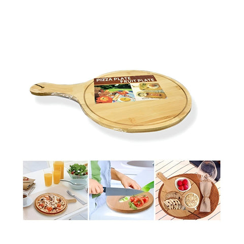 Round Pizza Tray, Wooden Pizza Plate Tray with Handle, Baking Tray Pizza Stone Cutting Board Platter Pizza Cake Bakeware Tools