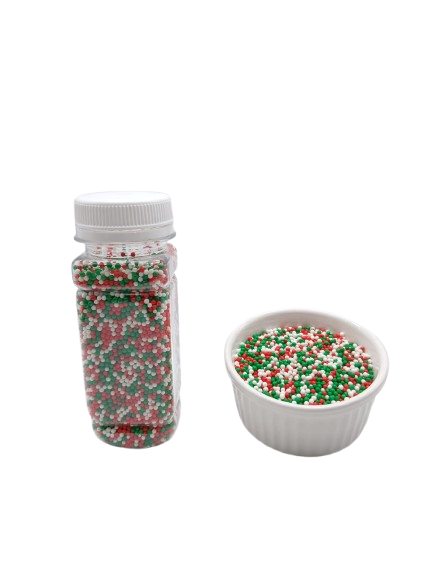 Mix Nonpareils Color:White - Green - Red  for Desserts  Toppings In Jar