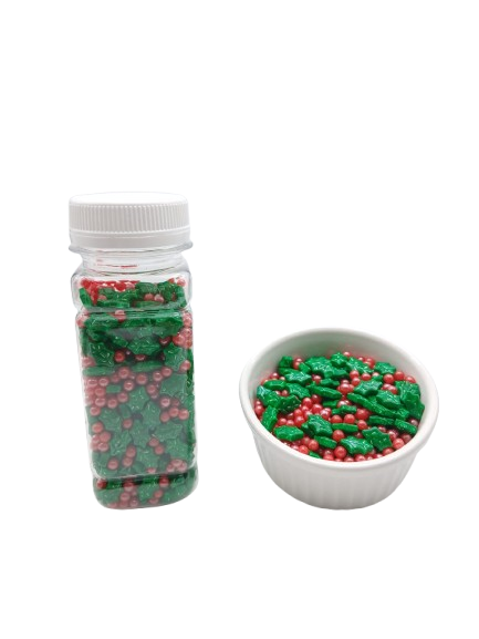 Mixed Christmas Baked Cake Decorated With Christmas Candy Beads Mixed Sugar Sweet In Jar