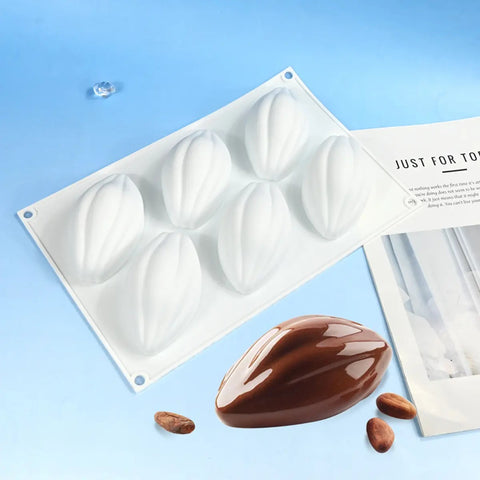 6 Holes Cocoa Pod Mousse Cake Mold Cocoa Silicone Candle Mold for Chocolate Ice Cream
