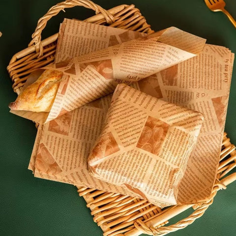 50PCS Food Grade Wrap Paper Baking Greaseproof Paper Sheets,Old Newspaper Printing Style Oil Proof Papers,Food Burger Paper Wrapping Sheet
