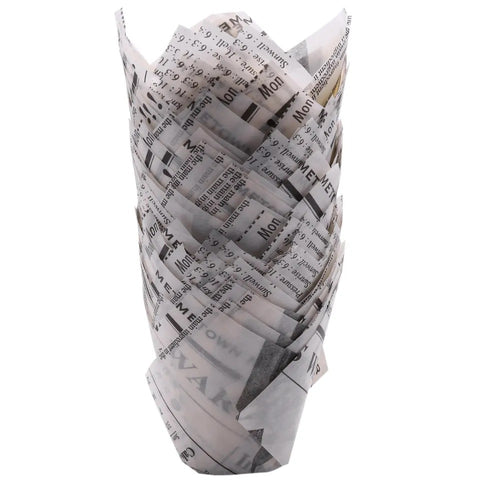 50pcs Tulip Cupcake Liners Baking Cups Muffin Liner Grease-Proof Paper Cupcake Wrappers (Natural Newspaper Printed)
