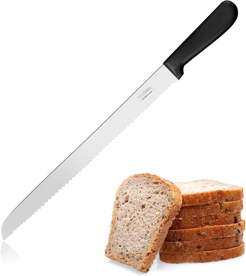 Bread Knife 30cm Serrated Stainless Steel Wide Wavy Edge Cake Slicer