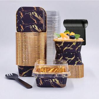 50pcs Greaseproof Laminated Square Baking Cups with Lids