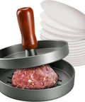 Burger Press Patty Maker Stainless Steel Non-Stick Mold Wood Handle Munchies House