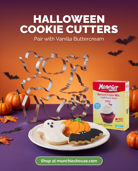 Halloween cookie cutters paired with Munchies House Vanilla Buttercream
