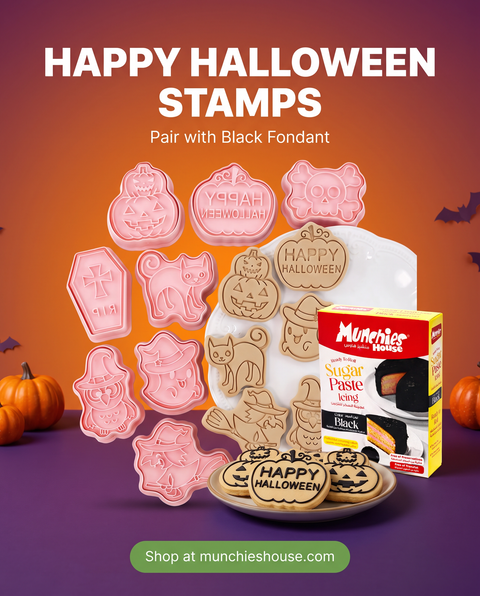 Happy Halloween stamps paired with Black Fondant