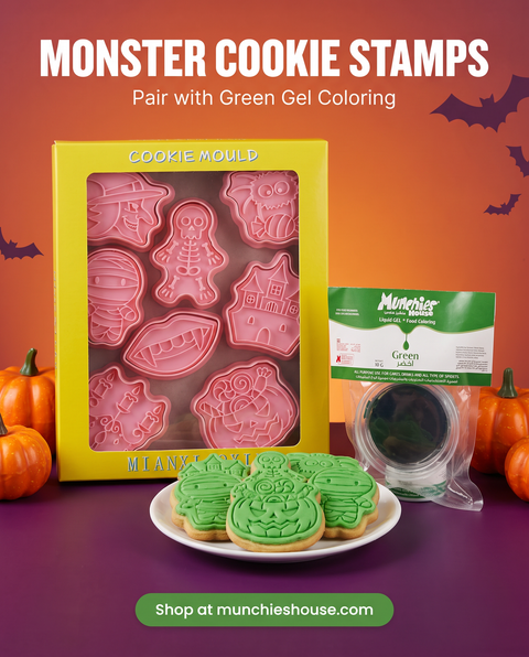 Monster cookie stamps paired with Green Gel Coloring