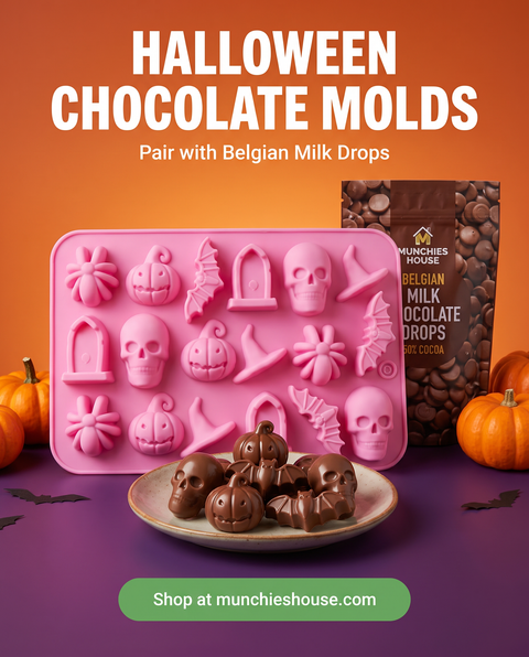 Halloween chocolate molds paired with Belgian Milk Drops