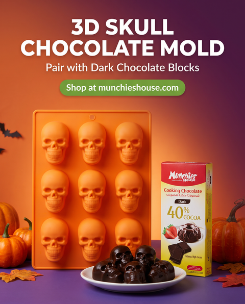 3D skull chocolate mold paired with Dark Chocolate Blocks