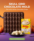 Skull grid chocolate mold paired with White Chocolate Drops