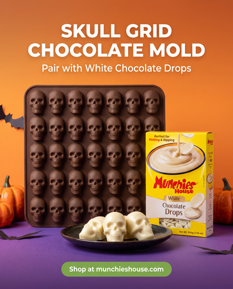 Skull grid chocolate mold paired with White Chocolate Drops