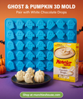 Ghost and pumpkin 3D mold paired with White Chocolate Drops