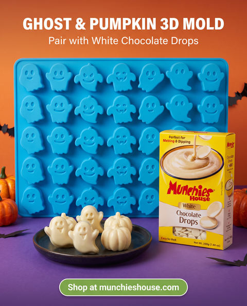 Ghost and pumpkin 3D mold paired with White Chocolate Drops