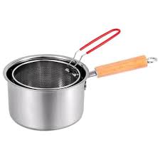 Deep Fryer Pot, Stainless Steel Oil Fryer with Strainer Basket and Handle, Easy Grip Handle, Heat Resistant Frying Pot with Lid