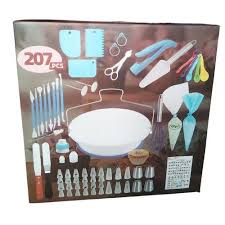 207-Piece Cake Decorating Kit with Turntable, Stainless Steel Icing Tips, and Baking Tools