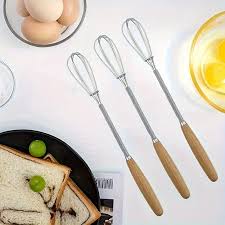 Mini Stainless Steel Egg Whisk (Wooden Handle, 7.9 inch)