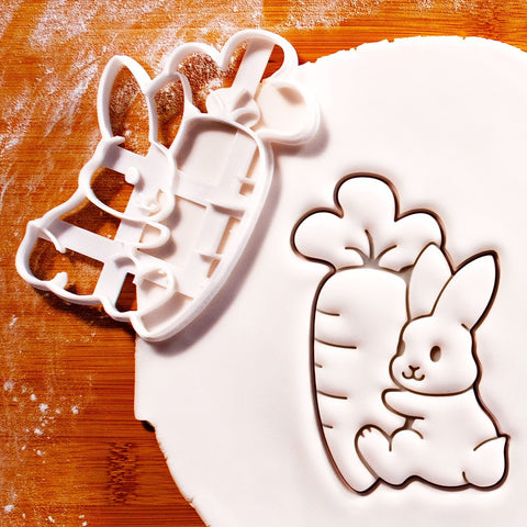 Bunny with Carrot Cookie Cutter - Easter Day fluffy rabbit Pascha baby shower