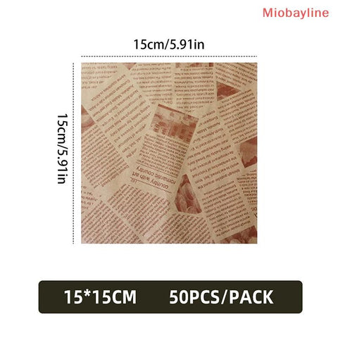 50PCS Food Grade Wrap Paper Baking Greaseproof Paper Sheets,Old Newspaper Printing Style Oil Proof Papers,Food Burger Paper Wrapping Sheet