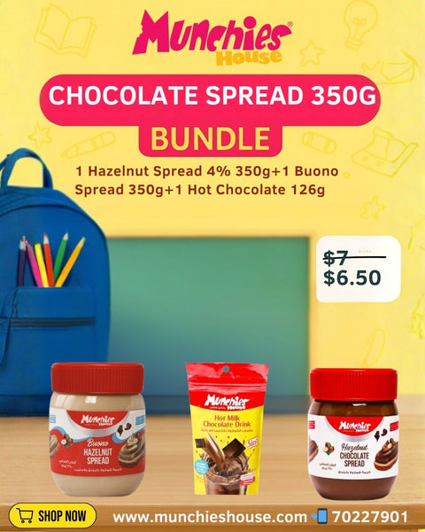 Chocolate Spread 350G Bundle: Hazelnut 4% & Bueno with Hot Chocolate 126g
